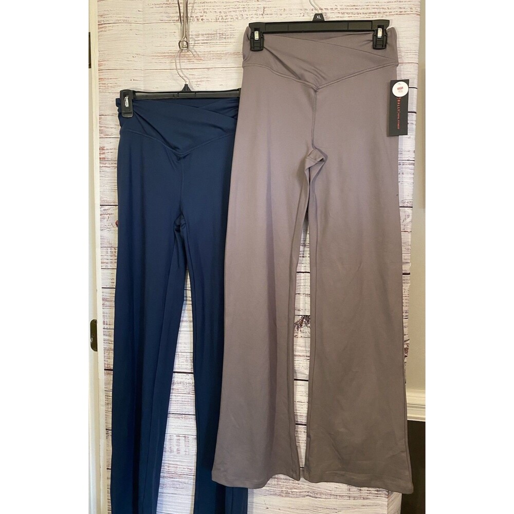 2 NWT Bally Total Fitness Women’s Crossover High Rise Bootcut Yoga Pants Size L